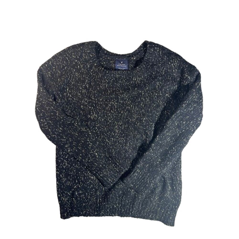 American Eagle Black gold metallic knit Vintage Boyfriend Sweater womens M